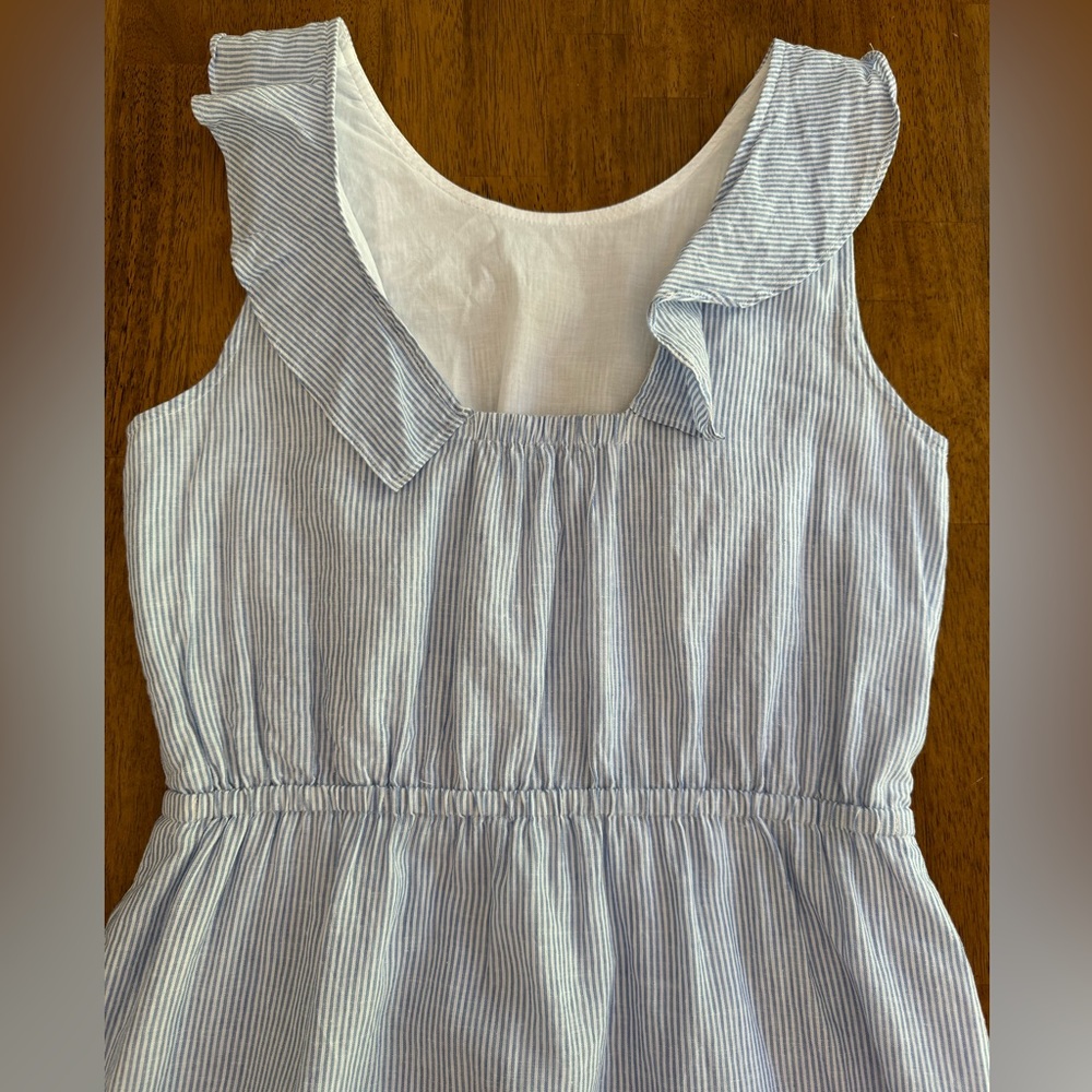 J. Crew Ruffle Sleeveless Linen Cotton Dress SZ 6 Blue White Stripes - Picture 7 of 16